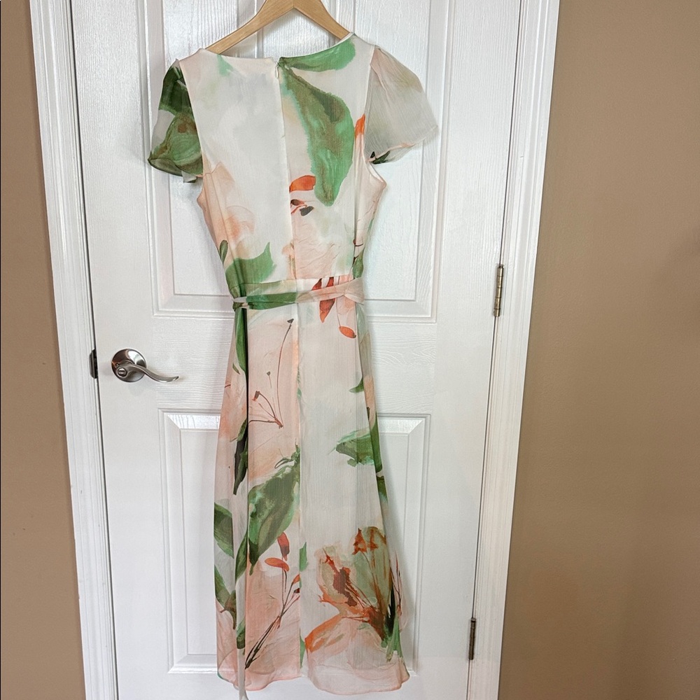 DKNY Peach & Green High-Low Floral Wrap Dress - Picture 5 of 5